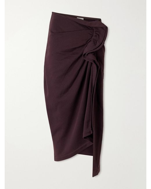 Dries Van Noten Purple Draped Cotton-Jersey Midi Skirt