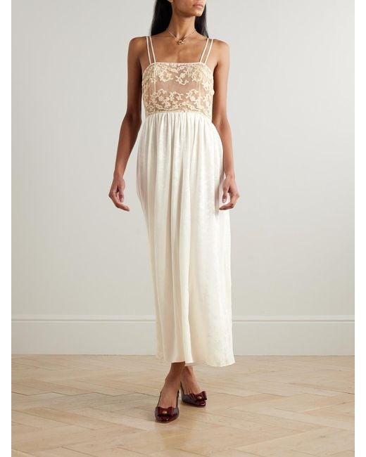 Bode White Trousseau Lace And Silk-Jacquard Maxi Dress