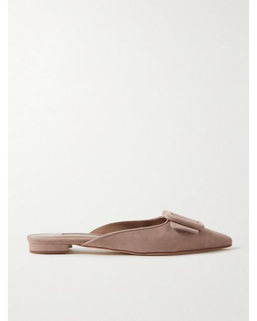 Manolo Blahnik Brown Maysale Slippers Aus Veloursleder Mit Schnalle