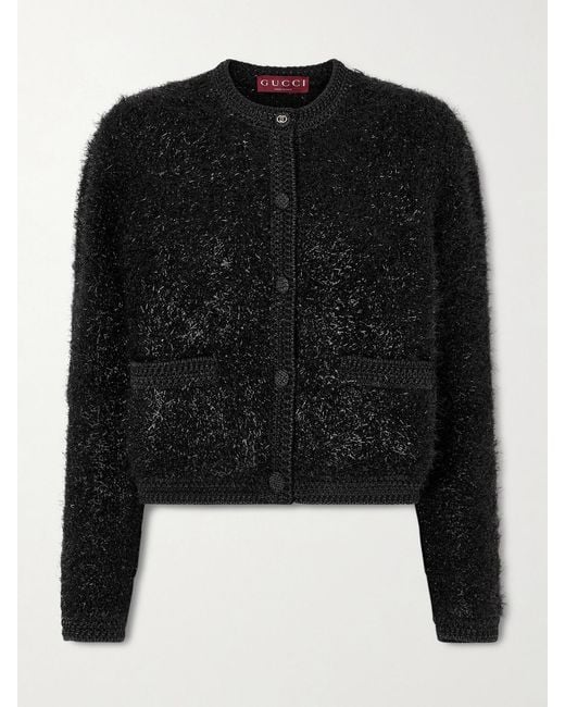 Gucci Black Cropped Metallic Knitted Cardigan