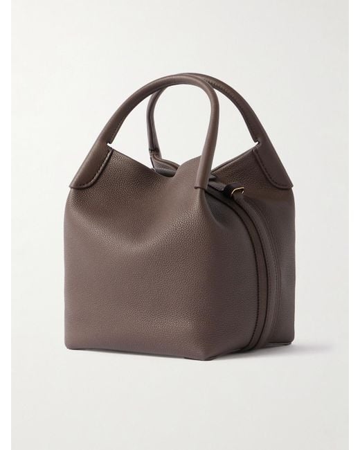 Loro Piana Brown Bale Small Canvas-Trimmed Textured-Leather Tote