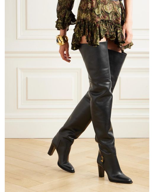 Saint Laurent Black Julia Overknees Aus Leder