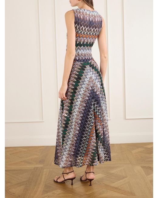 Missoni White Gathered Striped Metallic Crochet-Knit Maxi Dress