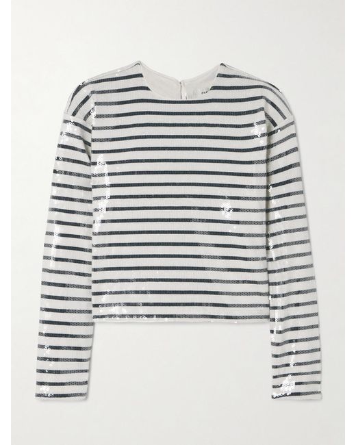 FRAME Gray Sequined Striped Organic Cotton-Jersey T-Shirt