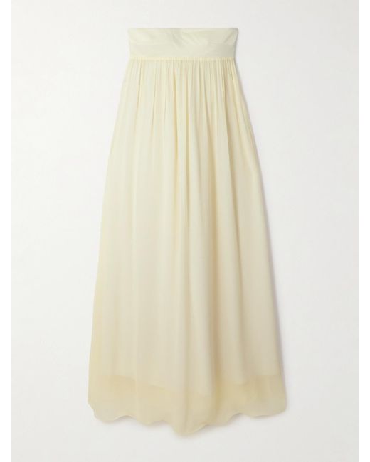 Posse Natural Solene Strapless Draped Shirred Crepe-Twill And Chiffon Maxi Dress