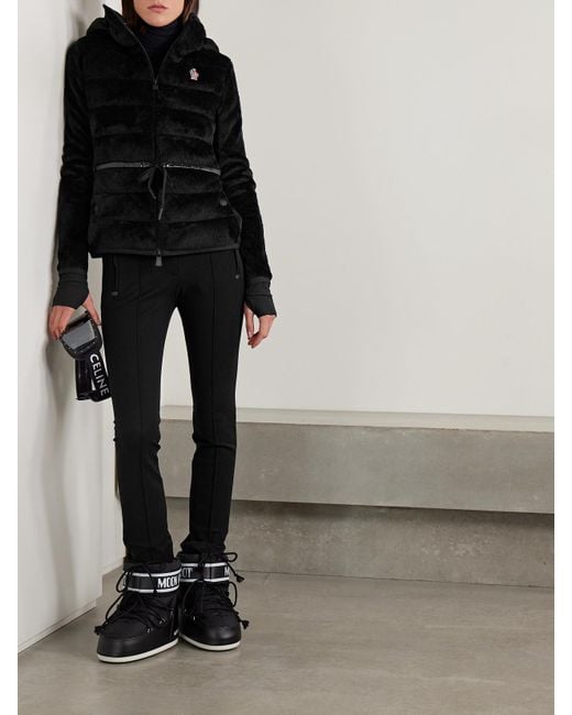 Moncler Black Hooded Quilted Fleece Down Jacket