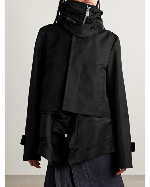 Sacai Black Paneled Cotton-Blend Gabardine And Padded Shell Jacket