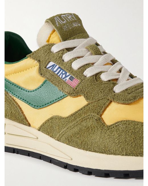 Autry Green Reelwind Low Suede, Leather And Shell Sneakers