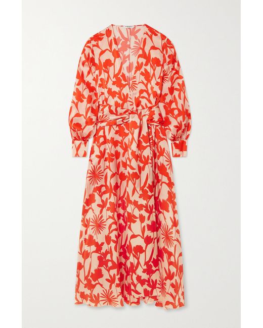 Eywasouls Malibu Reina Belted Floral-print Silk-satin Maxi Wrap Dress in  Red | Lyst Canada
