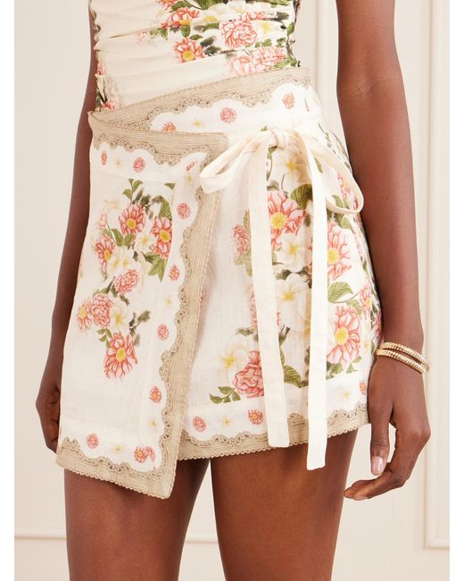 Agua Bendita Natural Luna Paraiso Floral-Printed Linen Mini Skirt