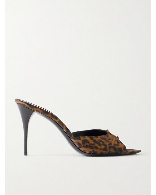 Saint Laurent Natural Babylone Embellished Animal-Print Mules