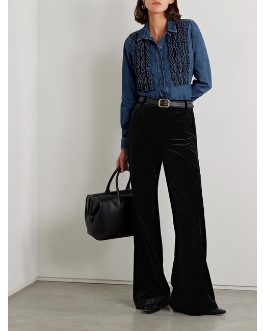 Nili Lotan Blue Lexa Ruffled Denim Shirt