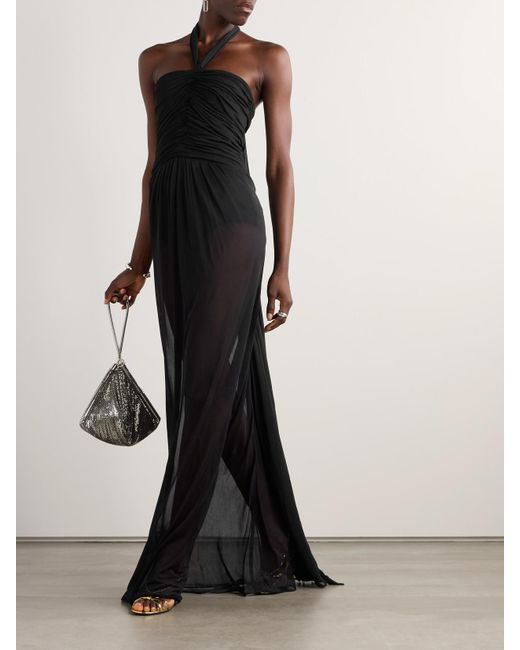Dolce & Gabbana Black Draped Gathered Organza Halterneck Gown