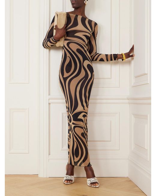 Emilio Pucci Natural Marmo Printed Mesh Maxi Dress