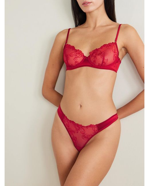 Kiki de Montparnasse La Rose Embroidered Tulle And Stretch-Silk Charmeuse Underwired Bra