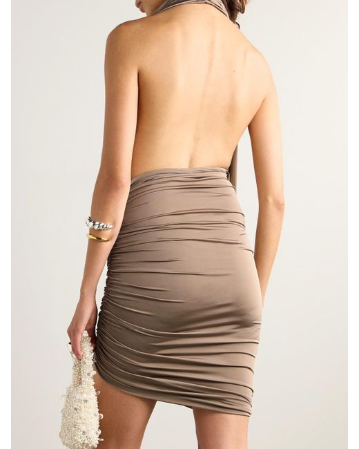 Magda Butrym Natural Ruffled Satin-Jersey Midi Dress