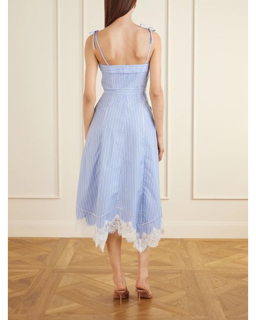 Jonathan Simkhai Blue Avaleigh Lace-Trimmed Striped Cotton-Poplin Midi Dress