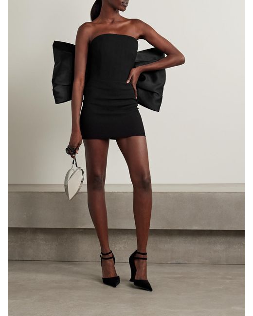 Monot Black Strapless Bow-Embellished Charmeuse And Cady Mini Dress