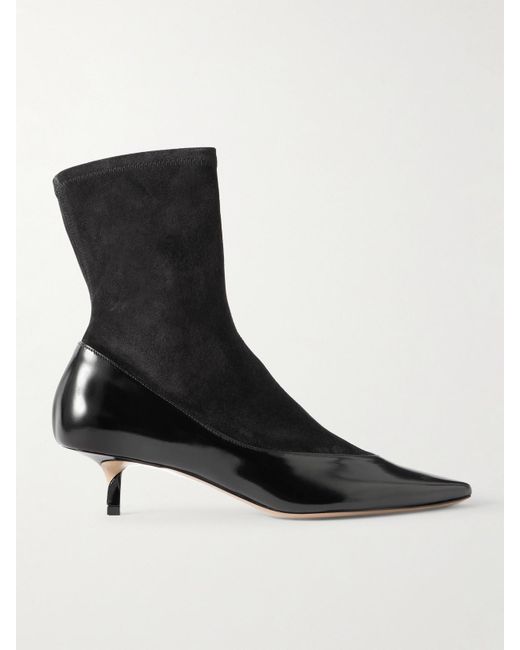 Jacquemus Black The Tourni Ankle Boots Aus Veloursleder Und Glanzleder