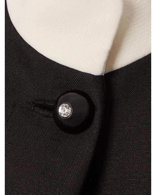Valentino Garavani Black Cropped Shearling-Trimmed Embellished Silk Jacket