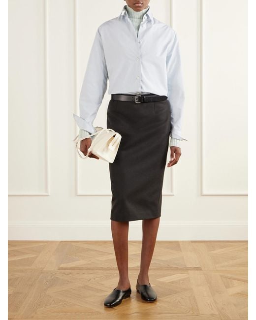 Auralee White Ribbed Cashmere Turtleneck Sweater