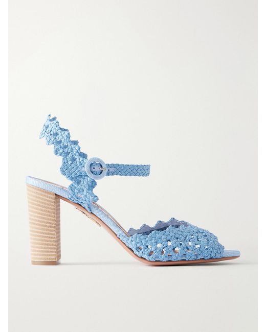 Aquazzura Blue Bossa Nova 85 Raffia Sandals