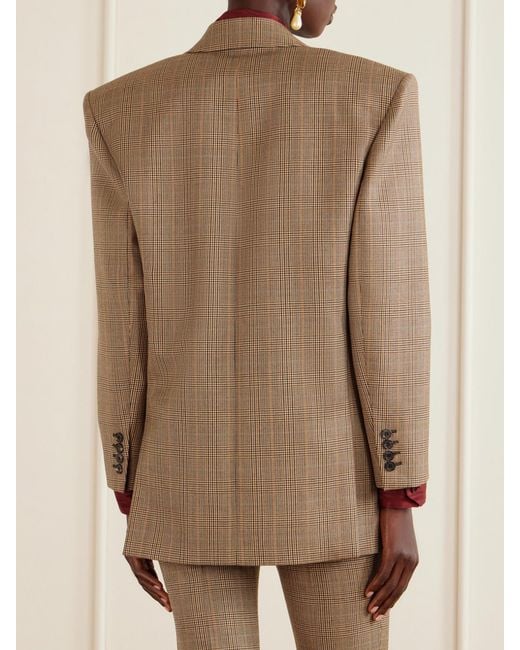 Saint Laurent Natural Double-Breasted Prince Of Wales Wool Blazer