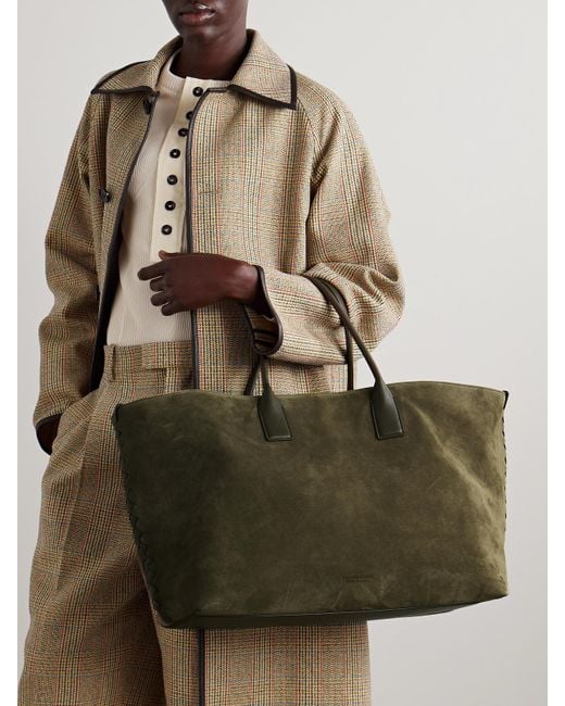 Bottega Veneta Green Cabat Large Leather-Trimmed Suede Tote