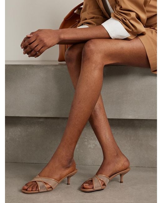 Aquazzura Natural Divine 50 Mules Aus Tüll Mit Lederbesätzen