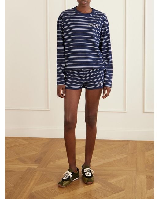 Sporty & Rich Blue Logo-Embroidered Striped Cotton-Jersey Shorts