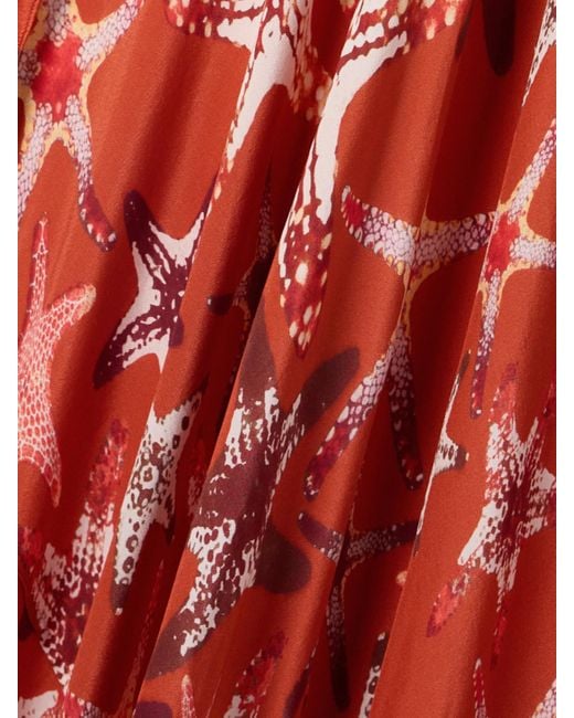 Emporio Sirenuse Red Ariele Printed Silk-Crepe Top