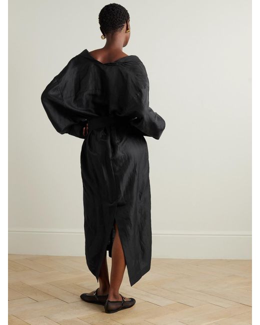 TOVE Black Rhys Belted Linen And Silk-Blend Midi Dress