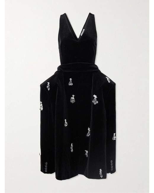 J.W. Anderson Black Embellished Padded Cotton-Velvet Midi Dress