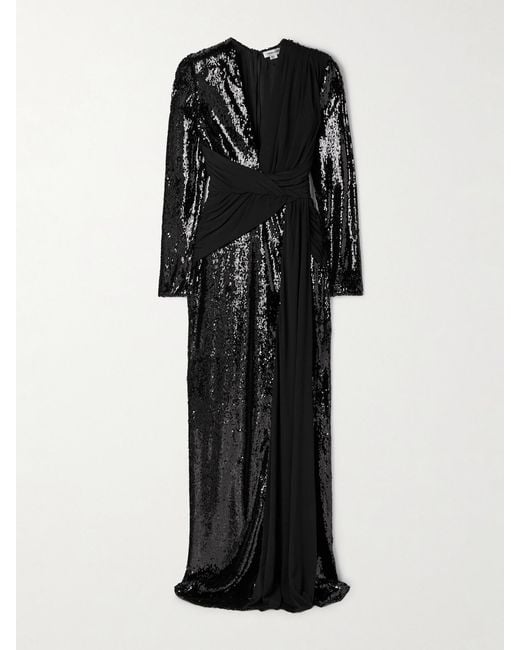 Zuhair Murad Black Draped Paneled Sequined Tulle And Jersey Gown