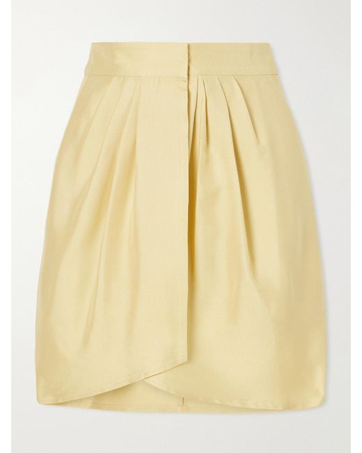 LeKasha Yellow Kamas Silk Pleated Wrap Skirt
