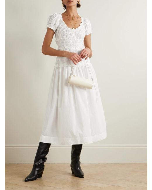 Doen White Leanne Midikleid Aus Biobaumwoll-Voile Mit Raffungen