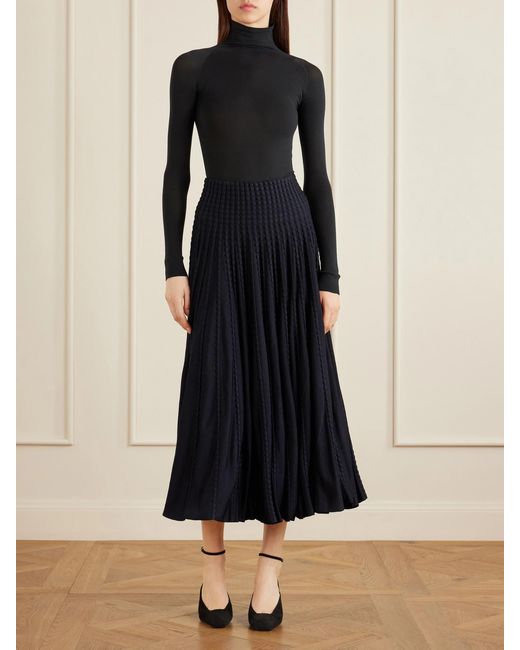 Alaïa Blue Textured Knitted Midi Skirt