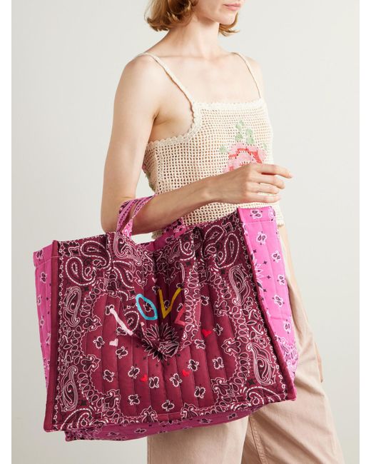 Call it By Your Name Cabas Maxi Embroidered Quilted Printed Cotton Tote Bag