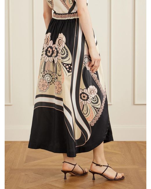 LaDoubleJ Black Printed Silk-Voile Maxi Skirt