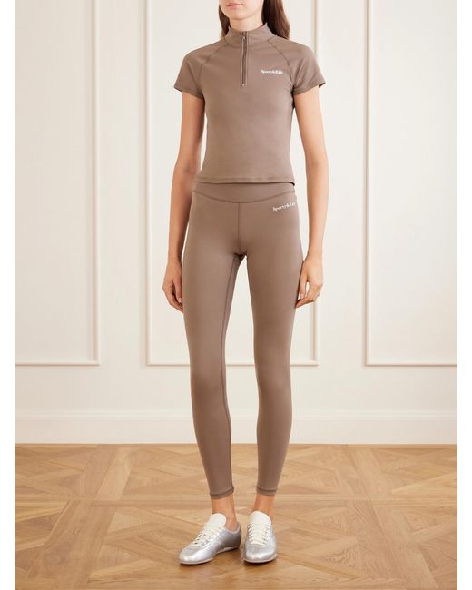 Sporty & Rich Natural Logo-Print Stretch-Jersey High-Rise Leggings