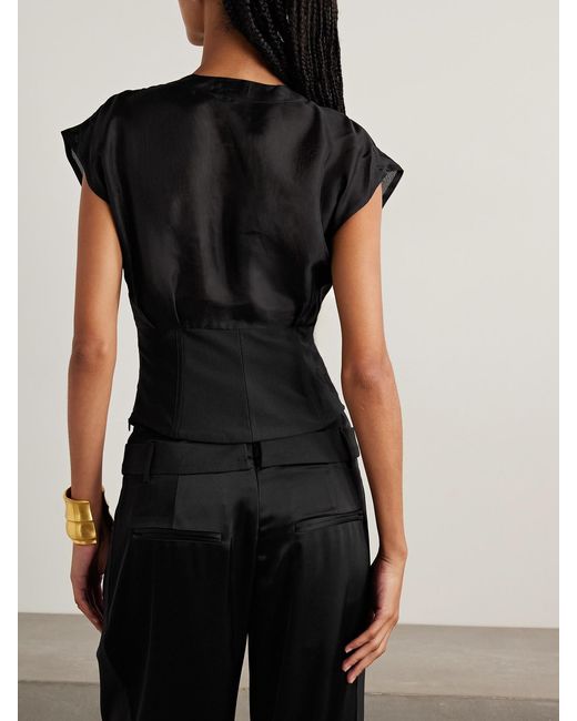 Staud Black Pinnacle Silk-Organza And Faille Top