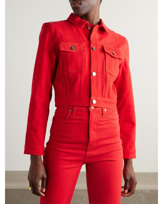 FRAME Red Carolina Herrera Cropped Denim Jacket