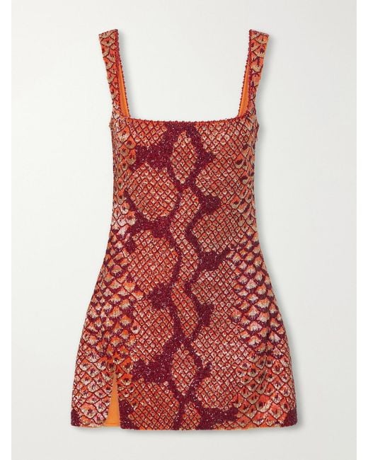 Clio Peppiatt Red Medusa Embellished Stretch-Mesh Mini Dress