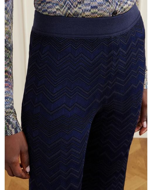 Missoni Blue Striped Crochet-Knit Straight-Leg Pants