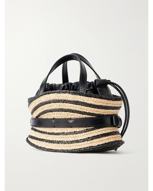 Balmain Metallic Shuffle Mini Buckled Leather-Trimmed Raffia Shoulder Bag