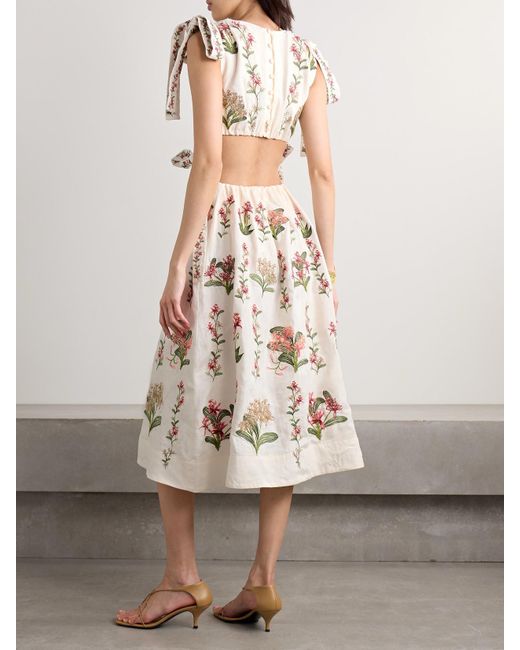 Agua Bendita Natural Guanguacó Orquidea Cutout Embroidered Linen Midi Dress