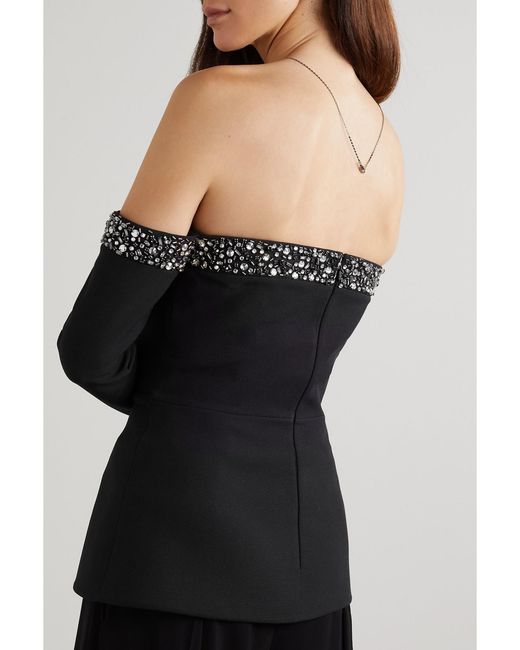 Safiyaa Black Roisin Off-The-Shoulder Cutout Embellished Crepe Top