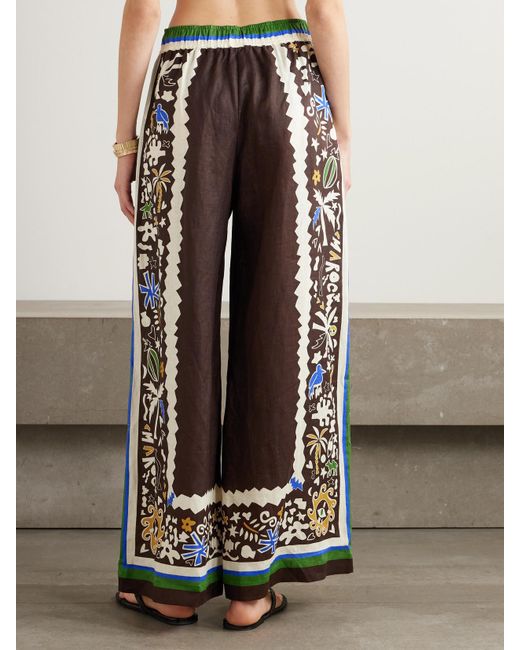 ALÉMAIS White Printed Linen Wide-Leg Pants