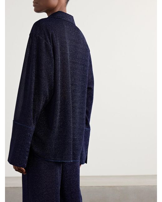 Oseree Blue Lumière Hemd Aus Metallic-Stretch-Strick