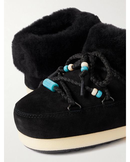 Moon Boot Black Evx Beaded Shearling Mules